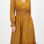 Outerknown  Womens Midi Dress Mustard Yellow Floral Smocked Waist Boho Tiered MED Photo 0