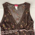 Flamingo size medium tiered vintage Brown Embroidered Top floral boho cottage Photo 3