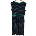 Boden Eleanor Jersey Midi Dress Size‎ US 10 Navy Kelly Green Dot Casual Summer Photo 3