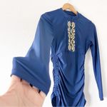 Cabana Life Long Sleeve Embroidered 3/4 Zip Rash Guard in Navy Blue Photo 3