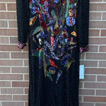 OLEG CASSINI Black Tie Gown 80's Beaded Dress Size 16 Photo 0