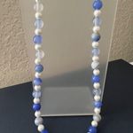 Blue Dyed Agate and Faux Pearl Necklace Photo 1