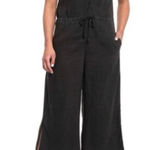 Anthropologie Cloth & Stone Tencel V Neck Wide Leg Crop Jumpsuit Black Small Minimalist Photo 0