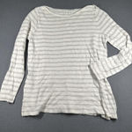 Loft  Shirt Womens XL White Gray Striped Long Sleeve Boat Neck Casual Top Tee Photo 0