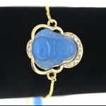 Plated Gold Blue Laughing Buddha Adjustable Bracelet Photo 2