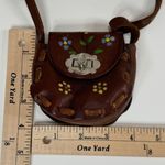 Vintage Mexican Hand Painted Tooled Leather Mini Bag Purse Brown Photo 8