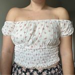 Star City  Vintage Cream Floral Off the Shoulder Puff Sleeve Crop Top Large Boho Photo 4