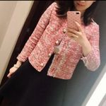 ZARA  Tweed TEXTURED WEAVE CARDIGAN JACKET W/ FRAYED DETAIL w/ Gold Pearl Buttons Photo 7