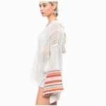 POL SUNSET CROCHET BOHO HOODIE WHITE SWEATER Knit Orange STRIPED SLEEVES SIZE L Photo 2