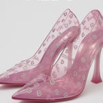 Barbie x ALDO Barbietessy Collection Pink Stiletto Heel Monogrammed B 8 *READ Silver Photo 0