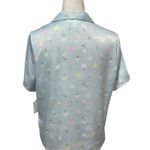 Abound  Satin Pajama Shirt Button-up Front Breathable Floral Pattern Blue M NEW Photo 5