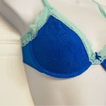 Victoria's Secret Victoria’s Secret‎ Unlined Demi Bra Blue Lace Mint Green Trim Underwire Size 34B Photo 1