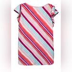 Flamingo Stripe Multicolored Pattern Short Sleeve Blouse Size Large Top Photo 3