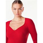 ✨Scoop Women's Ribbed Bodysuit with Sweetheart Neck and Long Sleeves✨ Red Size L Photo 3