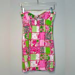 Lilly Pulitzer Strapless Patchwork Squares Pink Green Cotton Poplin Dress Size 2 Photo 1