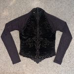 Tadashi Shoji  Vintage Mock Neck Long Sleeve Sheer Velvet Beaded Top Brown XS Photo 6