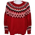 Lucky Brand Red Fair Isle Holiday Long Sleeve Crew Neck Pullover Ski Sweater L Photo 0
