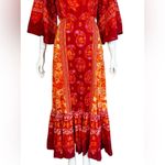 Farm Rio  100% Cotton Vibrant Red and Orange Long Sleeve Dress Size Medium Photo 8