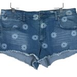 Rue 21 Denim Shorts Womens 12 Medium Wash Stretch Floral Frayed Hem Boho Hippie Photo 0