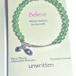 Unwritten NEW Beaded BANGLE BRACELET 7.5" Silver-Plated Genuine Crystal Green Peridot Photo 3