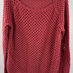 Loft Pink Open Knit Crochet Cotton Sweater Large Women's Pullover Photo 0