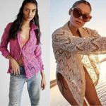 Free People Free Peoole Until Sundown Crochet Shacket Shirt Small Gin Fizz Pink NWOT Photo 1
