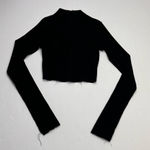 Naked Wardrobe Womens Size XS Black Mock Neck Ribbed Long Sleeve Cropped Shirt Photo 0