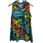 Jams World VTG Multicolor Africa Map Print Sleeveless Hawaiian Shirt Boho Medium Photo 2