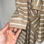 Staccato  Womens Cardigan Sweater Small Waterfall Beige/White Stripe Elbow Patch Photo 3