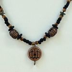 Hand Crafted Black and Copper Toned Jack O'Lantern Pumpkin Necklace Photo 1