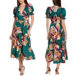 Hutch Danni Dress Teal Jungle Midi Wrap Floral Puff Sleeve Size Medium NWT Photo 1