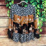 Ces Femme Floral Bell Sleeve Colorblock Tunic Women's Medium Top Blouse Blue Photo 3