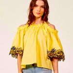 Sandro Paris Purity Floral Embroidered Yellow/Navy Cold Shoulder Top Photo 0