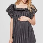Isabel Maternity  Black Vertical Stripe Square Neck Blouse Photo 0