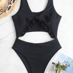Zaful Tie Front Cutout One Piece Swimsuit Photo 1