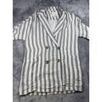 Anthropologie Plicro Blazer Womens XS White Black Striped Linen Double Breasted Photo 5