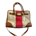 Michael Kors Michael Kors Hamilton Stripe Satchel Bag Ivory Red Brown Leather Trim Photo 13