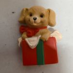 Hallmark VINTAGE 1989 Holiday Christmas Puppy Dog In A Gift Present Pin Brooch Photo 0