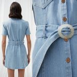 Nanushka Dress Denim Short Sleeve 80s Wash Blue Belted Mini Dress M Size M Photo 8