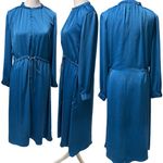 ENVI Blue Silky Elastic Drawstring Waist Long Sleeve Midi Dress Size Small Photo 1