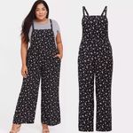 Torrid NWT  Black Floral Crepe Wide Leg Overall Neon Ditsy Jumpsuit Boho Photo 1