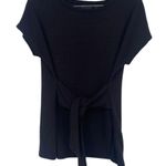 Tahari Black Textured Dolman Short Sleeve Tie Front Blouse Top Photo 0