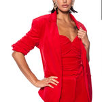 Akira  Women's Red Night Moves Velvet One Button Blazer Size Medium Photo 0