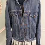 Calvin Klein Vtg 90’s  Denim Jean Jacket Blue hippie SZ M Peace Daisy Painted Photo 0