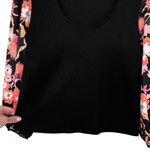 Dolan Black Floral Balloon Sleeve Ribbed Knit‎ Blouse Top Size Large Feminine Photo 5