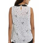 Hot Topic Music Note Peter Pan Collar Tie Front Sleeveless Chiffon Blouse ~ MED Photo 1