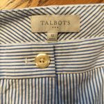 Talbots Size 12 Cropped Pants Blue White Stripe Buttons Preppy Pinstripe Pockets Photo 2