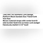 Time And Tru  Womens Cork Wedge Platform Black Sandals Size 7 Gold Cork Trim New Photo 9