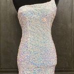 Molicuty Purple Sequins with One thin strap white Body-con dress. Size Small Photo 0
