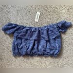 Garage  NWT blue lace floral off the shoulder cropped top size medium Photo 1